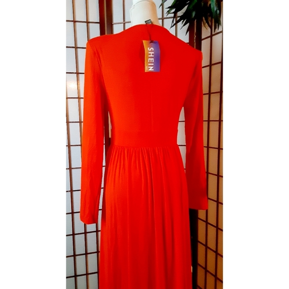 SHEIN Sexy Plunging Neck High Split Dress - Orange - Picture 13 of 16